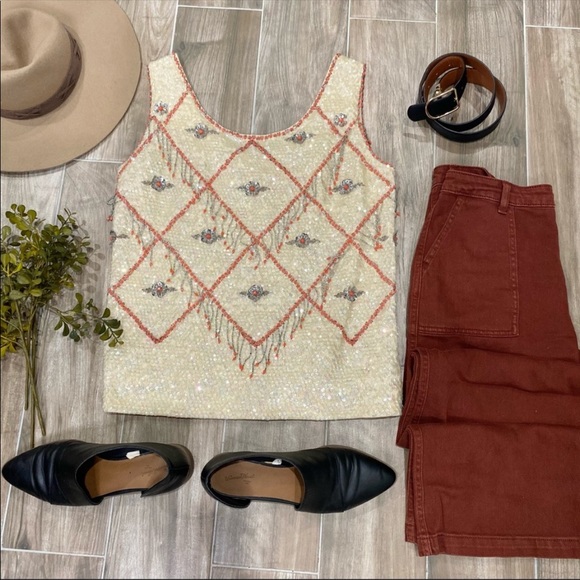 Vintage beige orange western sequin tank blouse - Picture 7 of 9